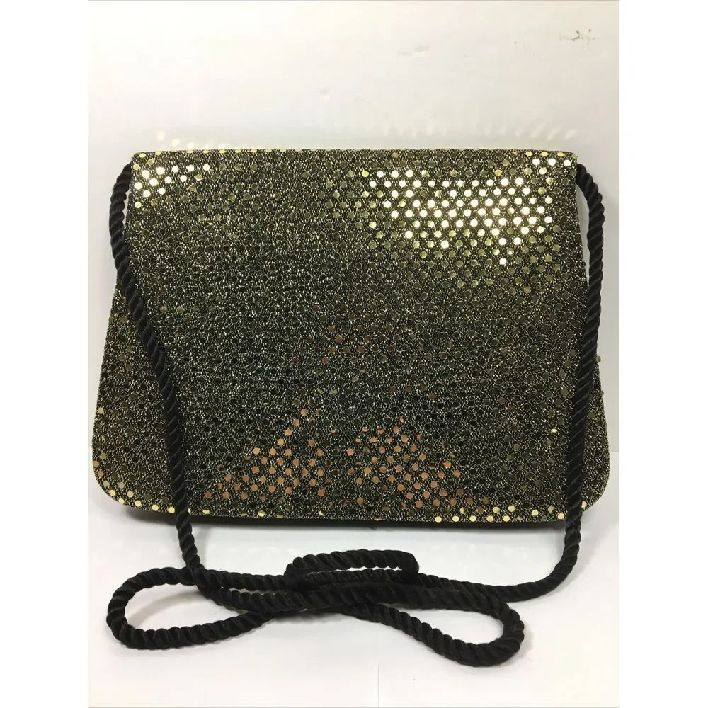 Whittall & Shon Gold Sequins Purse‎ Handbag Clutch Party Cocktail Cord Strap